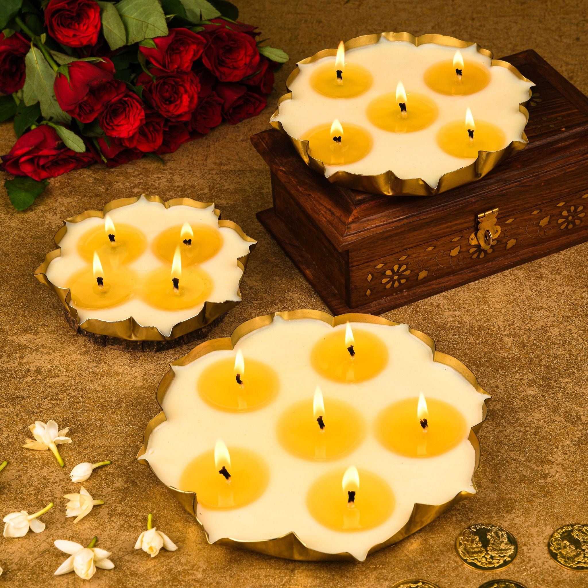 Set of 3 Candles - Floral Urli