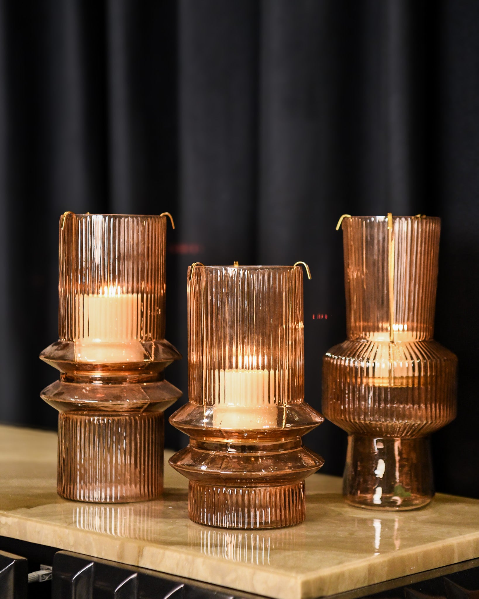 See Through Amber Lume Towers | Candle Holder cum Vase