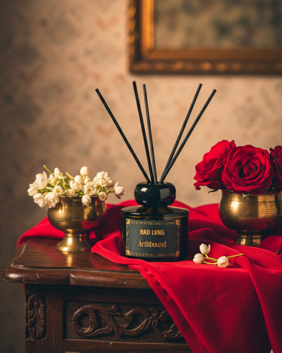 Arthbound reed diffuser with earthy wild rose and cedarwood fragrance for home