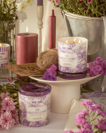 350g soy scented candle Forgetful Florist evoking sweet chaos of lily sage and vanilla bourbon
