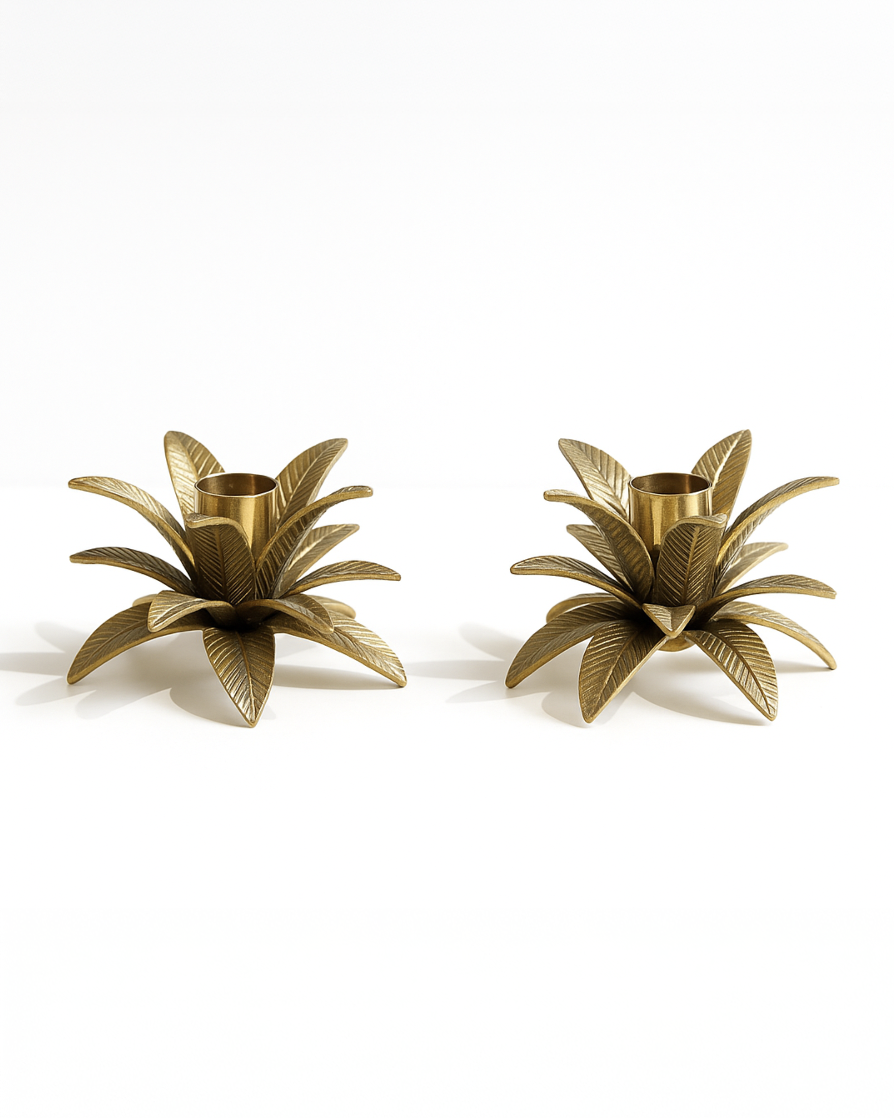 Pure Brass Palm Candle Stand - Set of 2