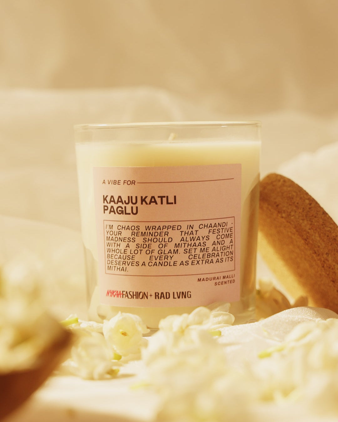 Soy wax melt of Madurai Malli scented candle capturing Kaaju Katli Paglu aroma