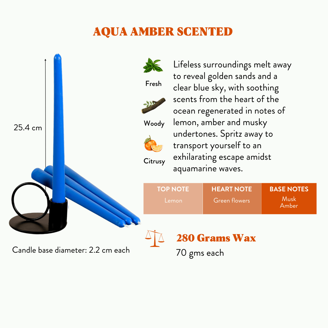 Set of 4 Cobalt Blue Tapered Candles - Aqua Amber Scented