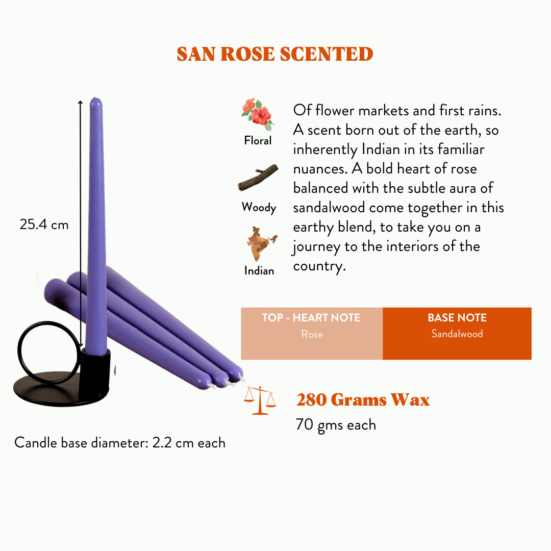 Set of 4 Violet Tapered Candles - San Rose Scented