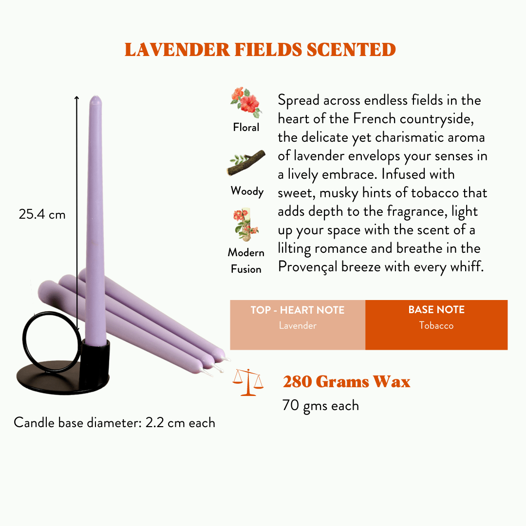 Set of 4 Lavender Tapered Candles - Lavender Fields Scented