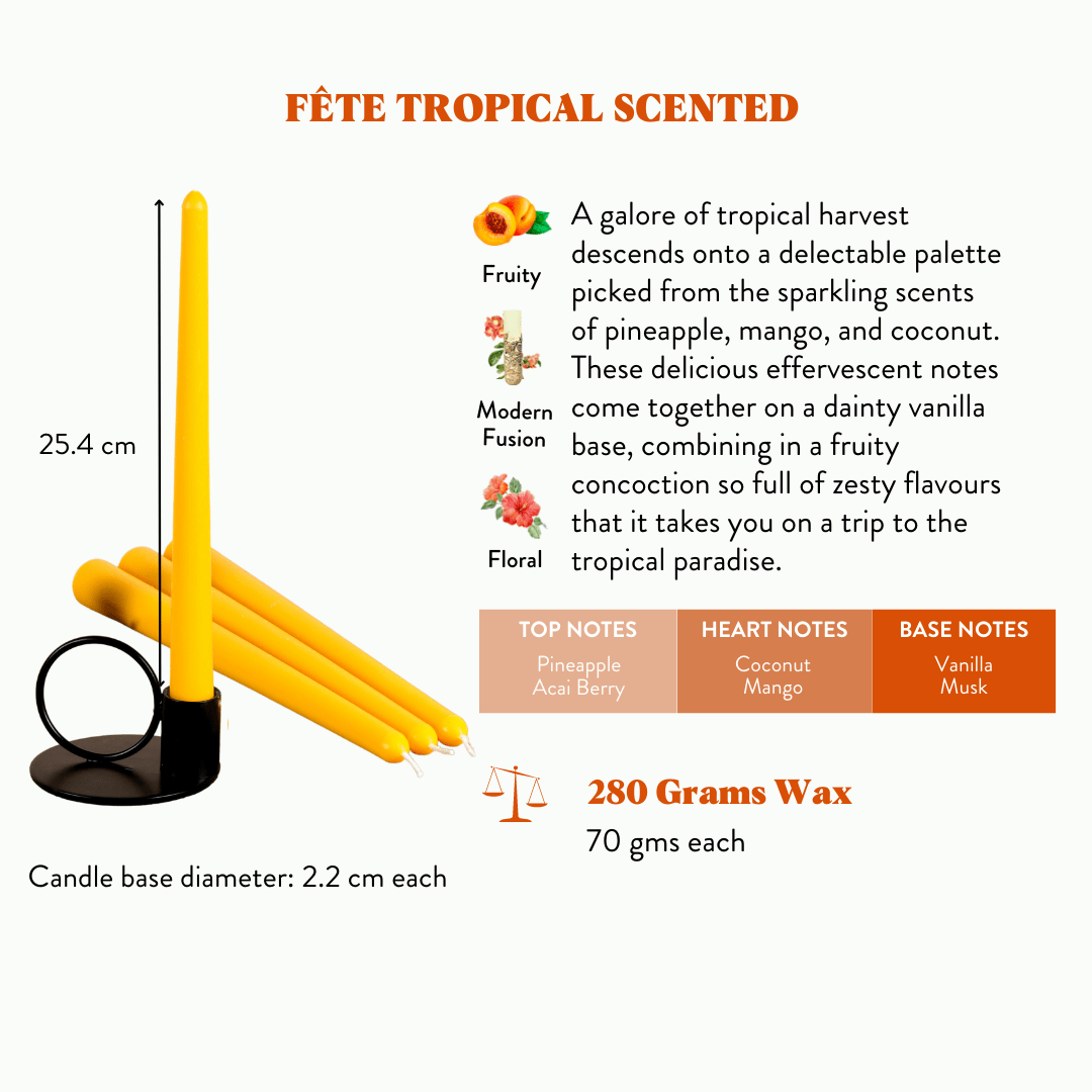 Set of 4 Banana Yellow Tapered Candles - Fête Tropical Scented