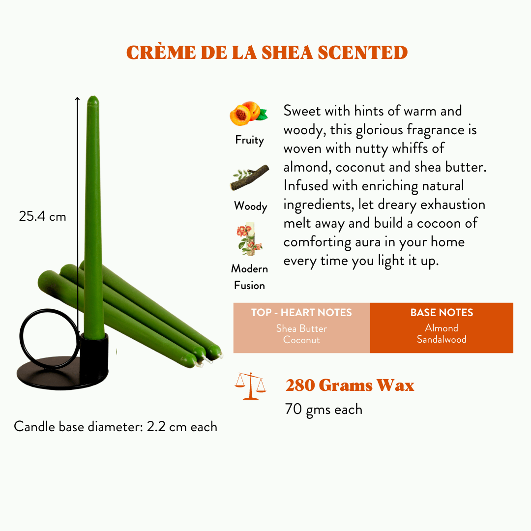 Set of 4 Forest Green Tapered Candles - Crème de la Shea Scented