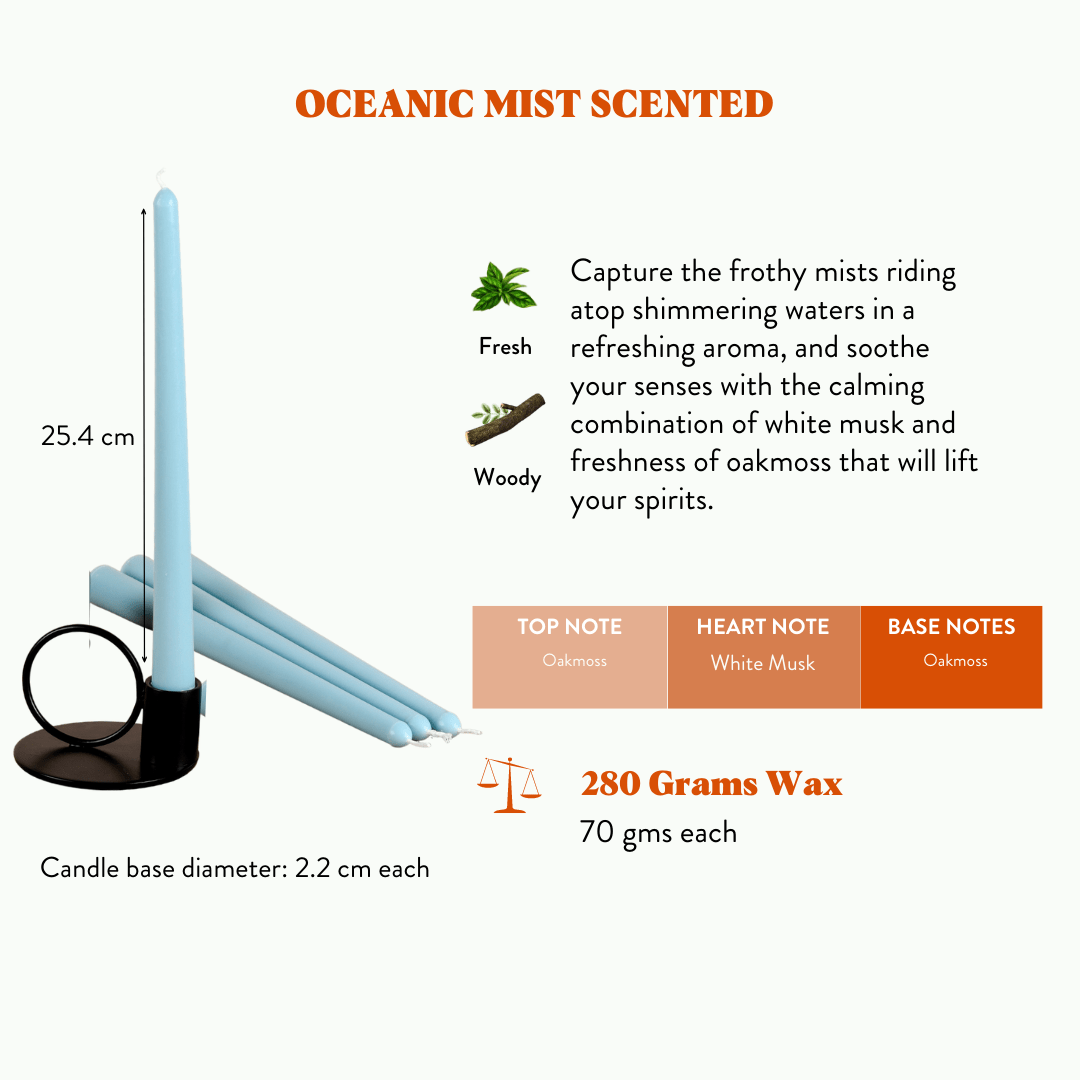Set of 4 Powder Blue Tapered Candles - Oceanic Mist Scented