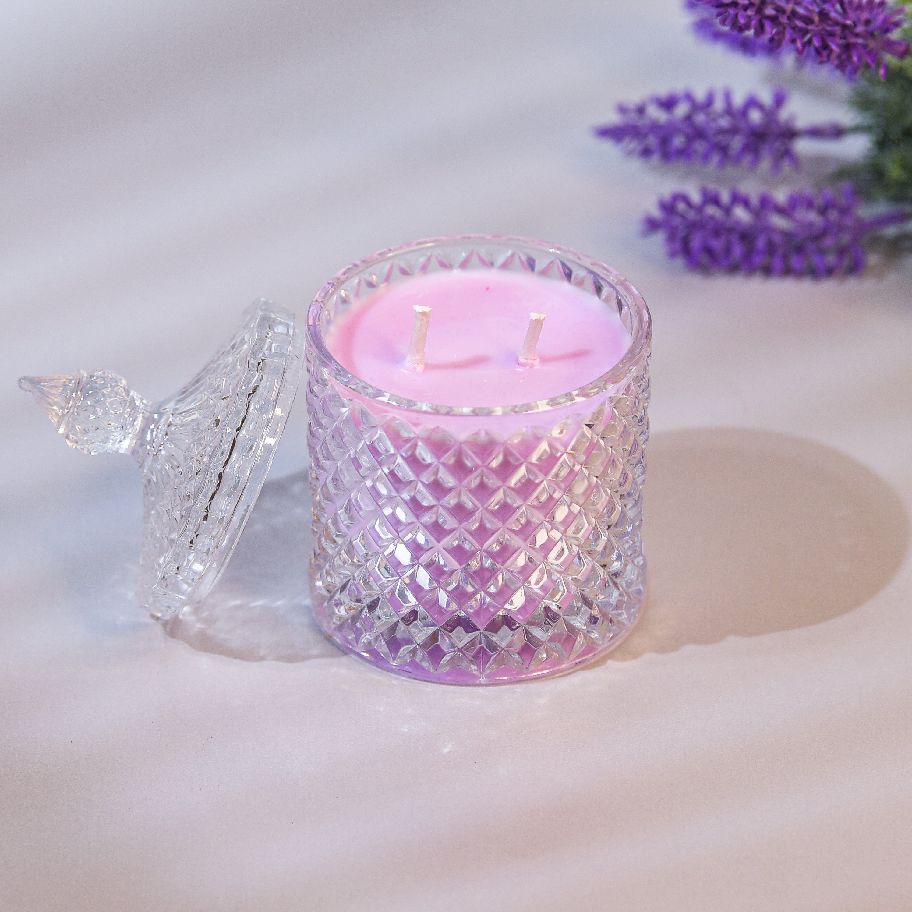 Illuminate - Lavender Tobacco Scented 2 Wick Candle jar