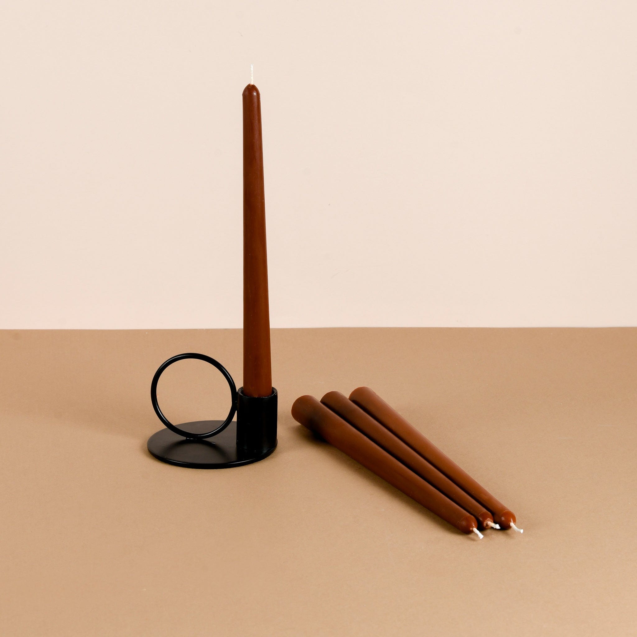 Set of 4 Chocolate Brown Scented Tapered Candles - Tarte Au Chocolat Scented