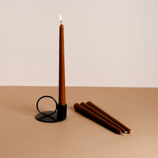 Set of 4 Chocolate Brown Scented Tapered Candles - Tarte Au Chocolat Scented