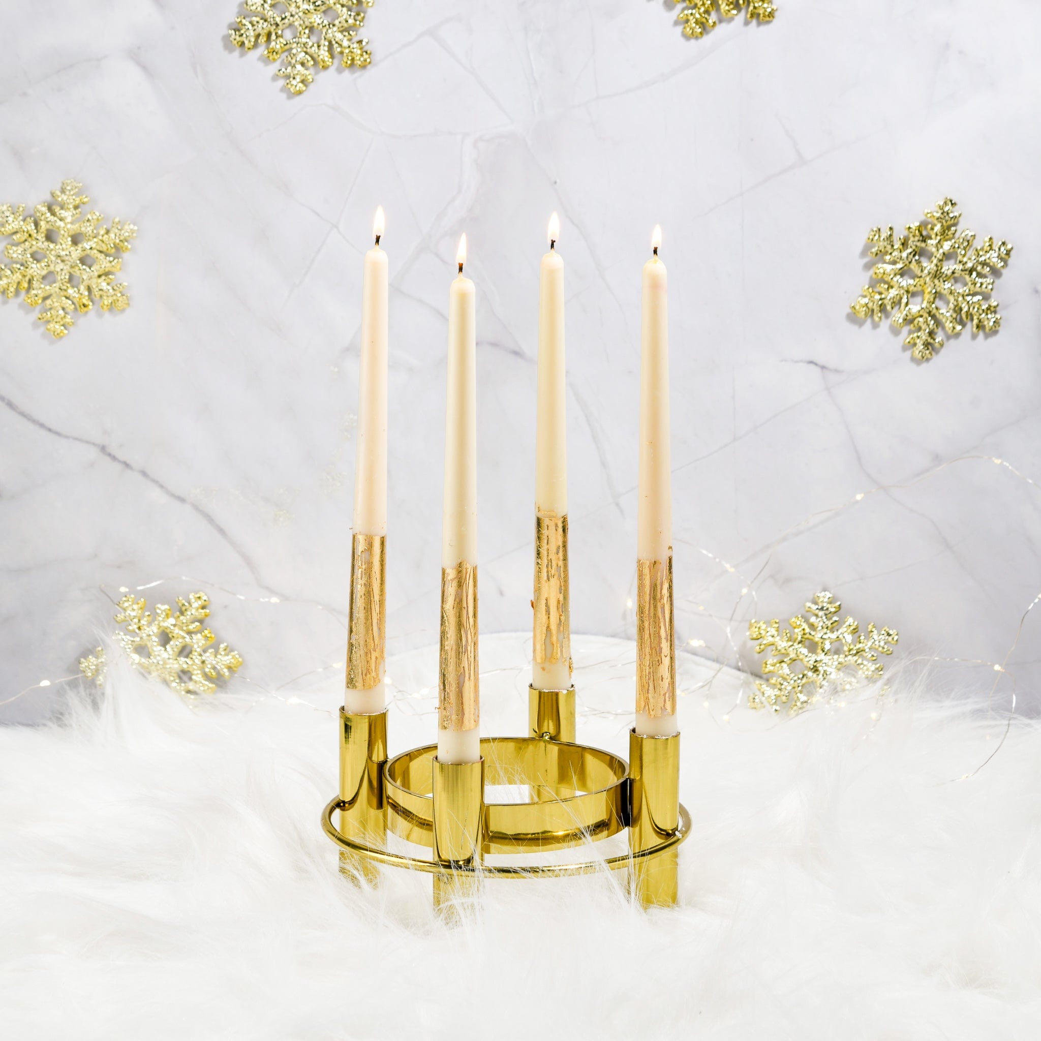 Set of 4 - White Gold Tapered Candlesticks