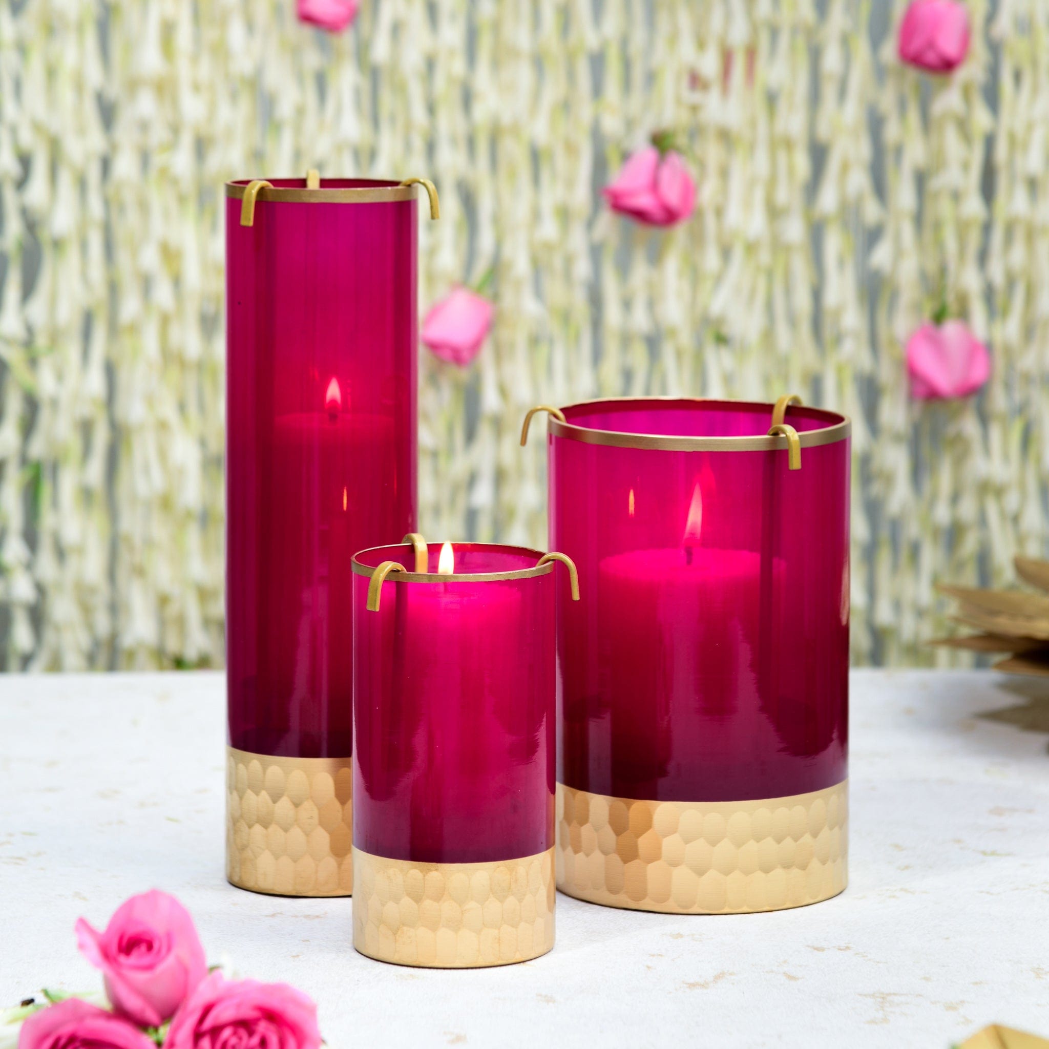 Set of 3 Candle Holders - Rani Pink