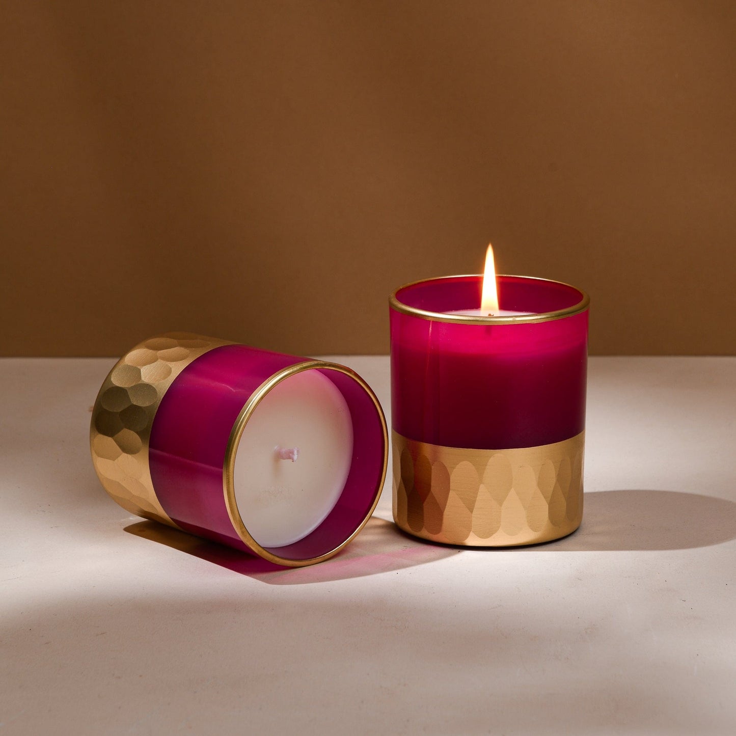 Combo of 4 Candles and 3 Candle holders : Rani Pink