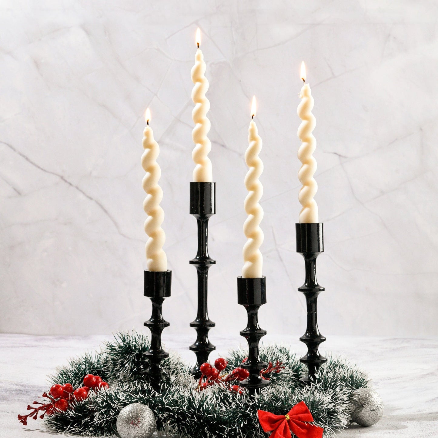 Set of 4 Swirl Twist Taper Candles - Bergamot & Vanilla Scented