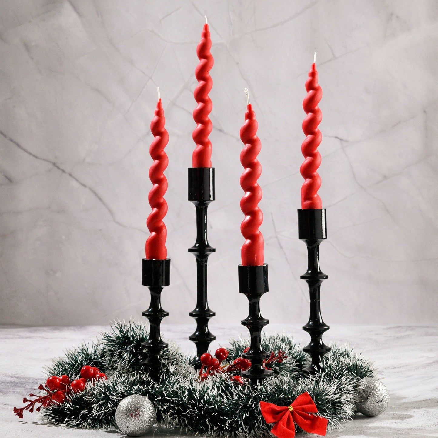 Set of 4 Swirl Twist Taper Candles - Bergamot & Vanilla Scented