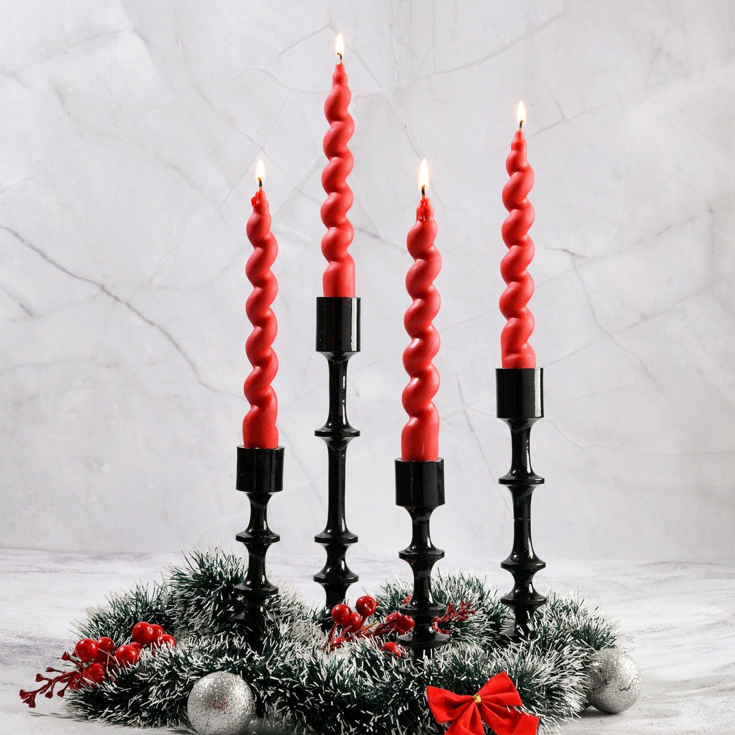 Set of 4 Swirl Twist Taper Candles - Mahogany Shea Scented