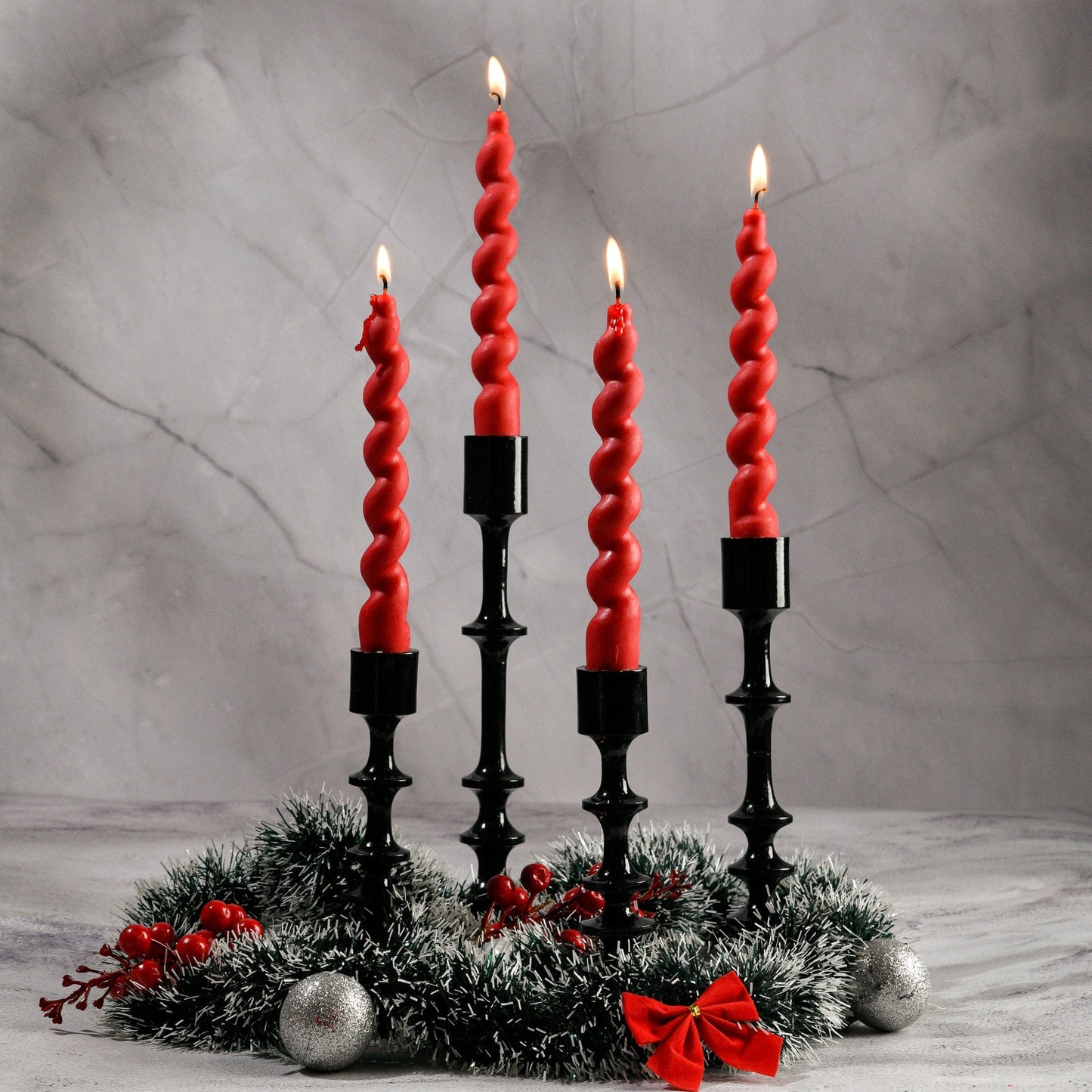 Set of 4 Swirl Twist Taper Candles - Bergamot & Vanilla Scented