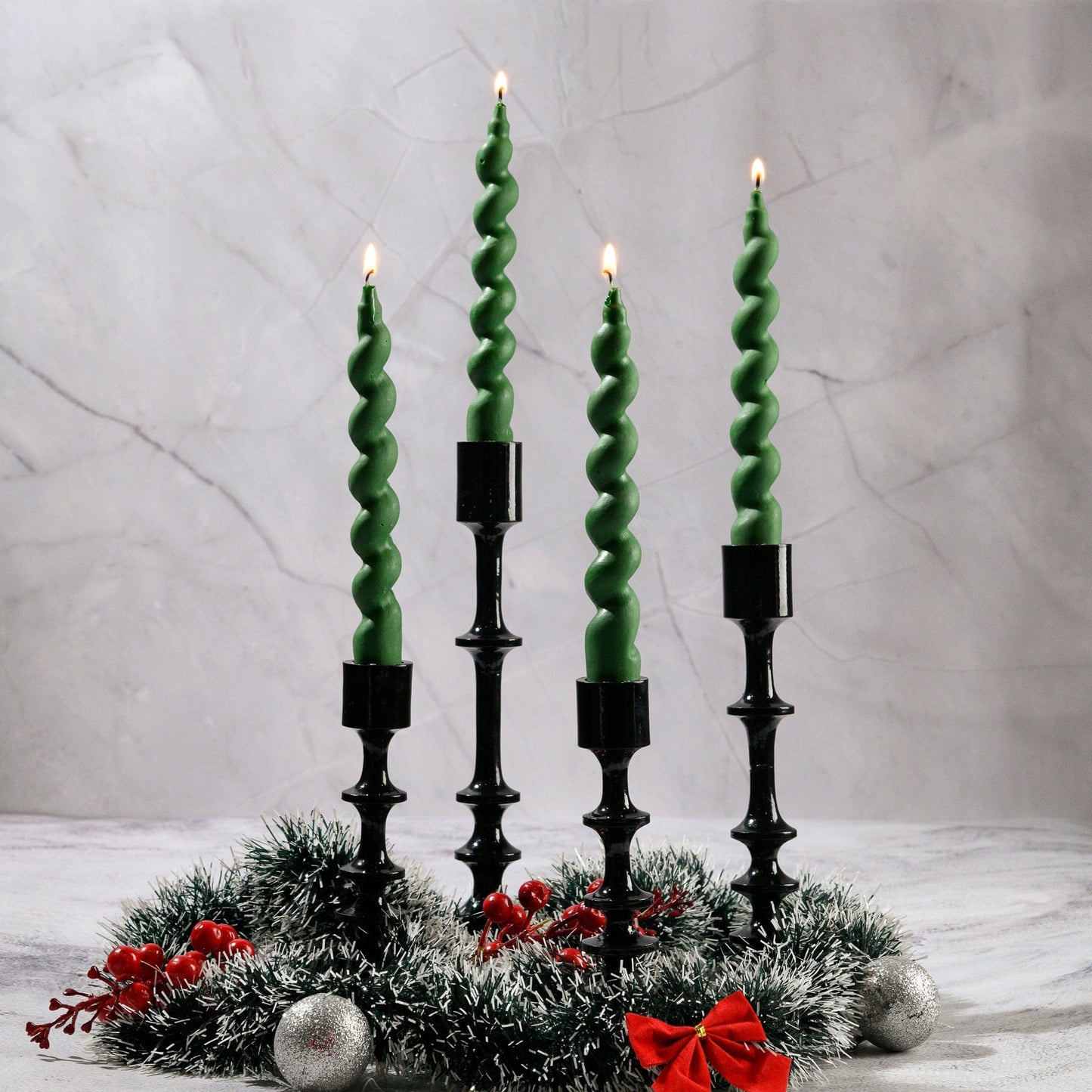 Set of 4 Swirl Twist Taper Candles - Bergamot & Vanilla Scented