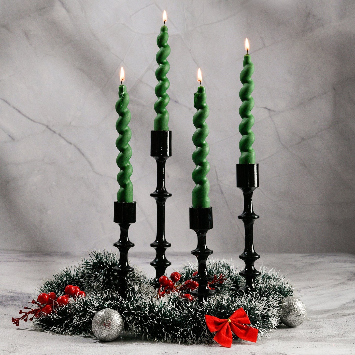 Set of 4 Swirl Twist Taper Candles - Mahogany Shea Scented