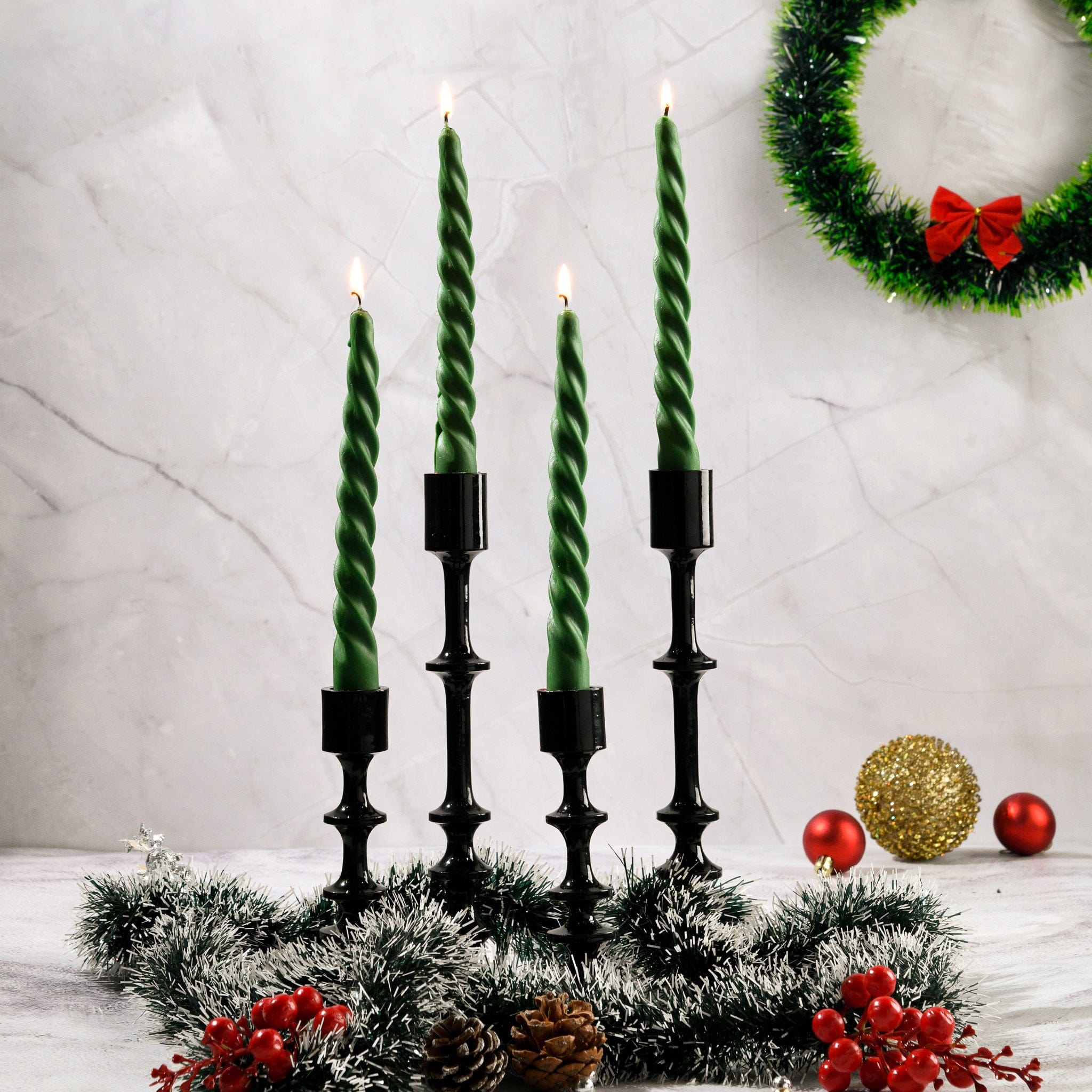 Set of 4 Twirl Taper Candles - Mahogany Shea Scented