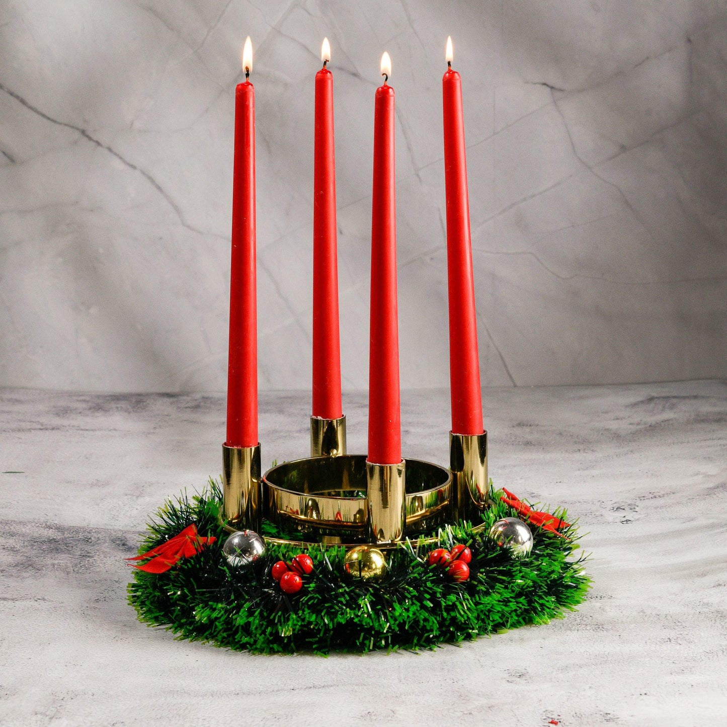 Set of 4 Cranberry Red Tapered Candles - Bergamot & Vanilla Scented