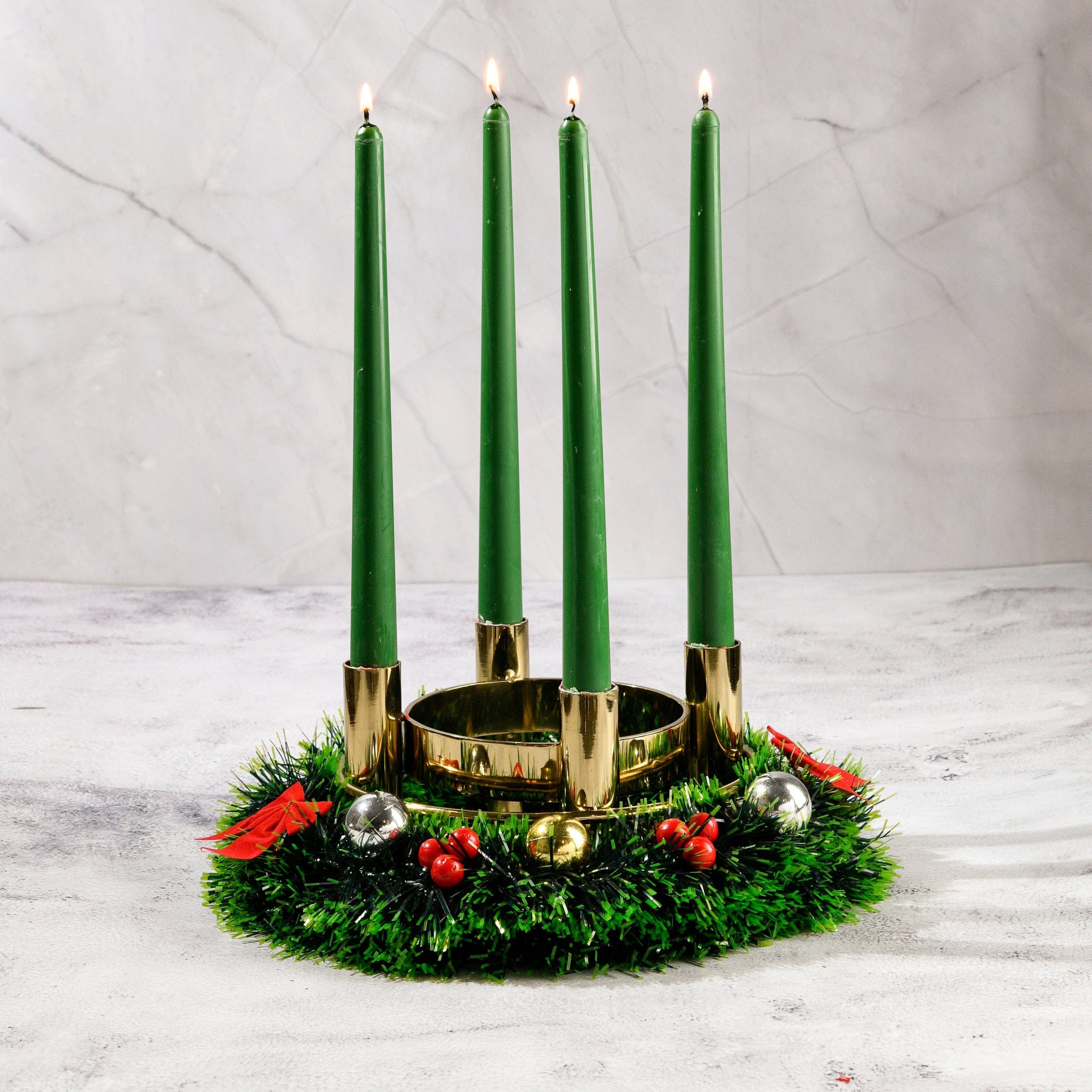 Set of 4 Forest Green Tapered Candles - Mahogany Shea Scented