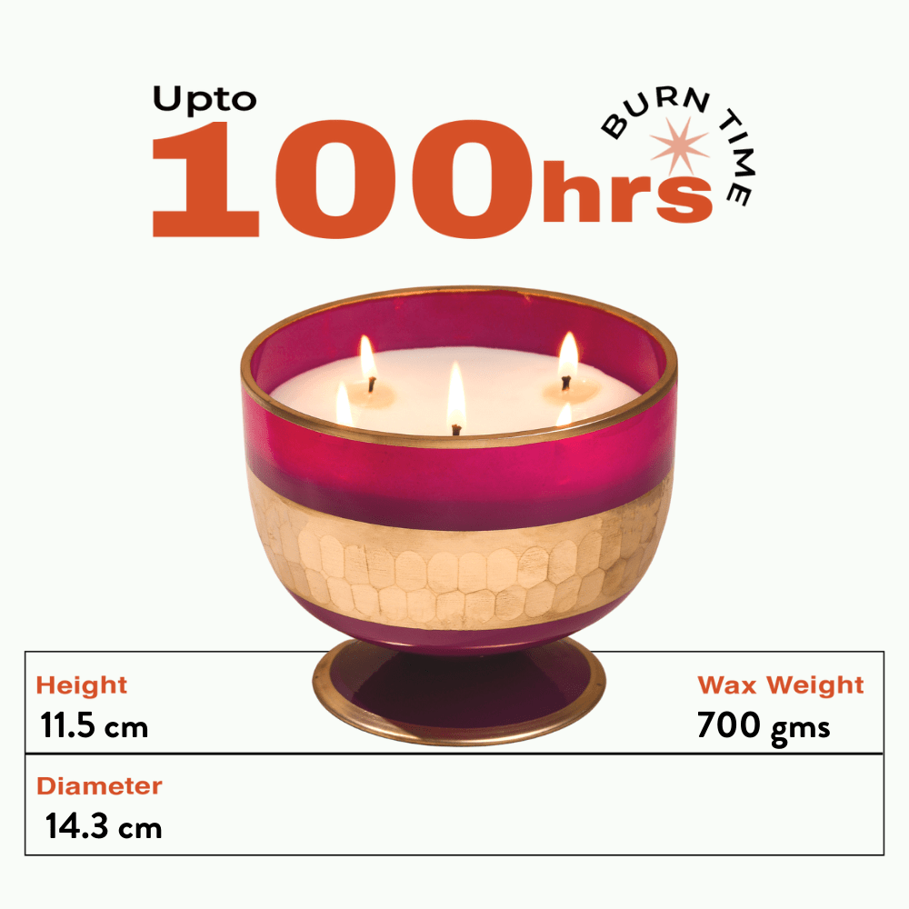 Rani Pink - 5 Wick Fruit Bowl Candle | Candle Light Burn Time 100 Hours | Gift Hamper