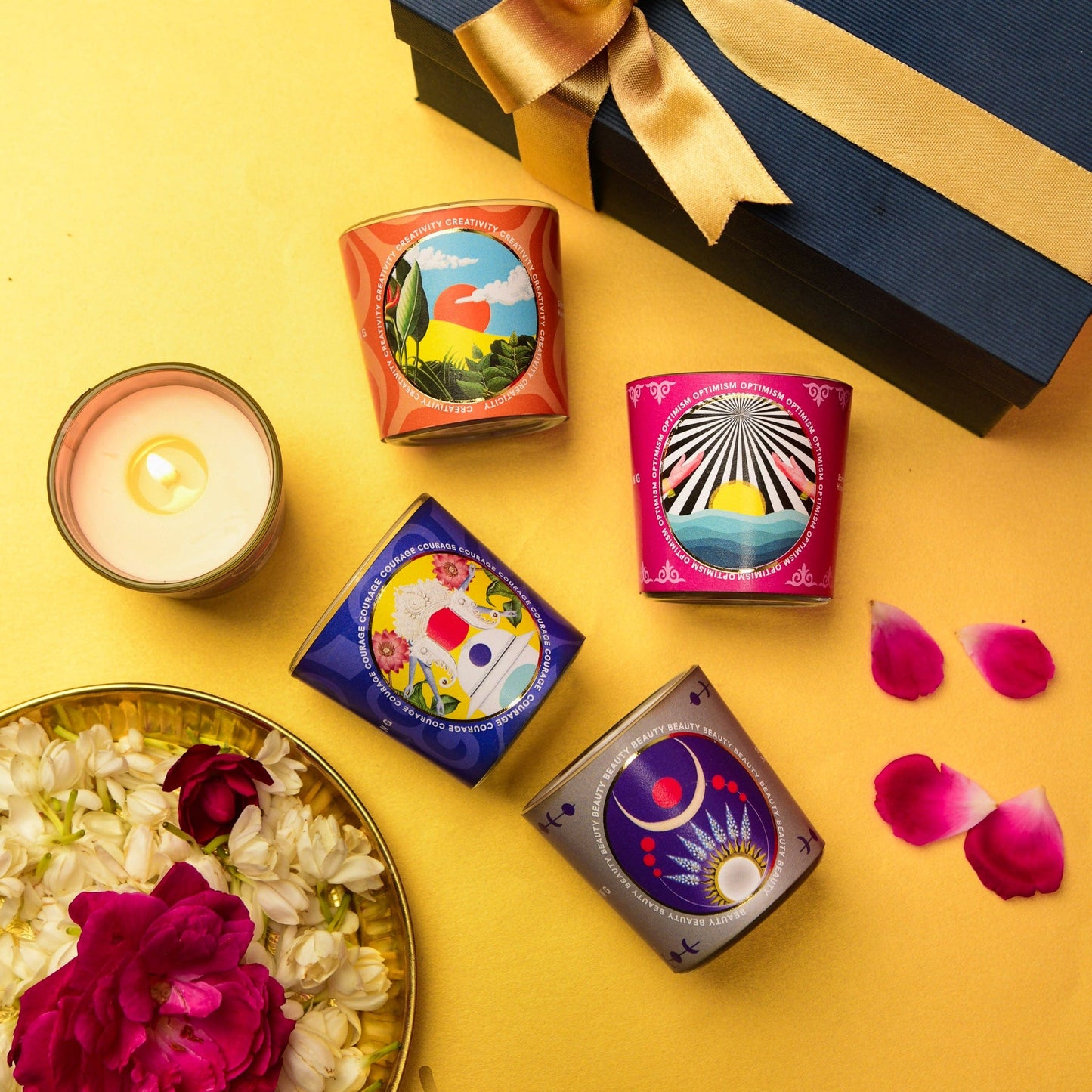 The Fortune Box - 4 Scented Votive Candles | Diwali 2024 Gifting | Candle Light Burn Time 17 Hours | Gift Hamper
