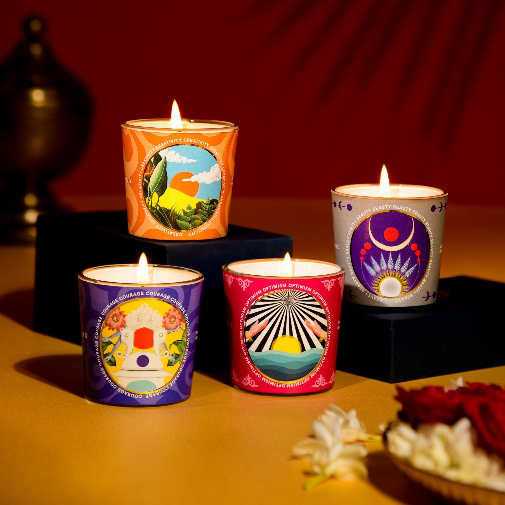 The Fortune Box - 4 Scented Votive Candles | Diwali 2024 Gifting | Candle Light Burn Time 17 Hours | Gift Hamper