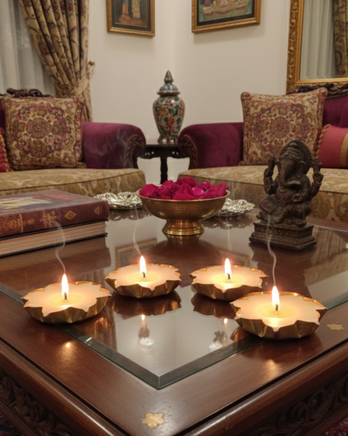 Set of 4 Small Candles - Floral Urli