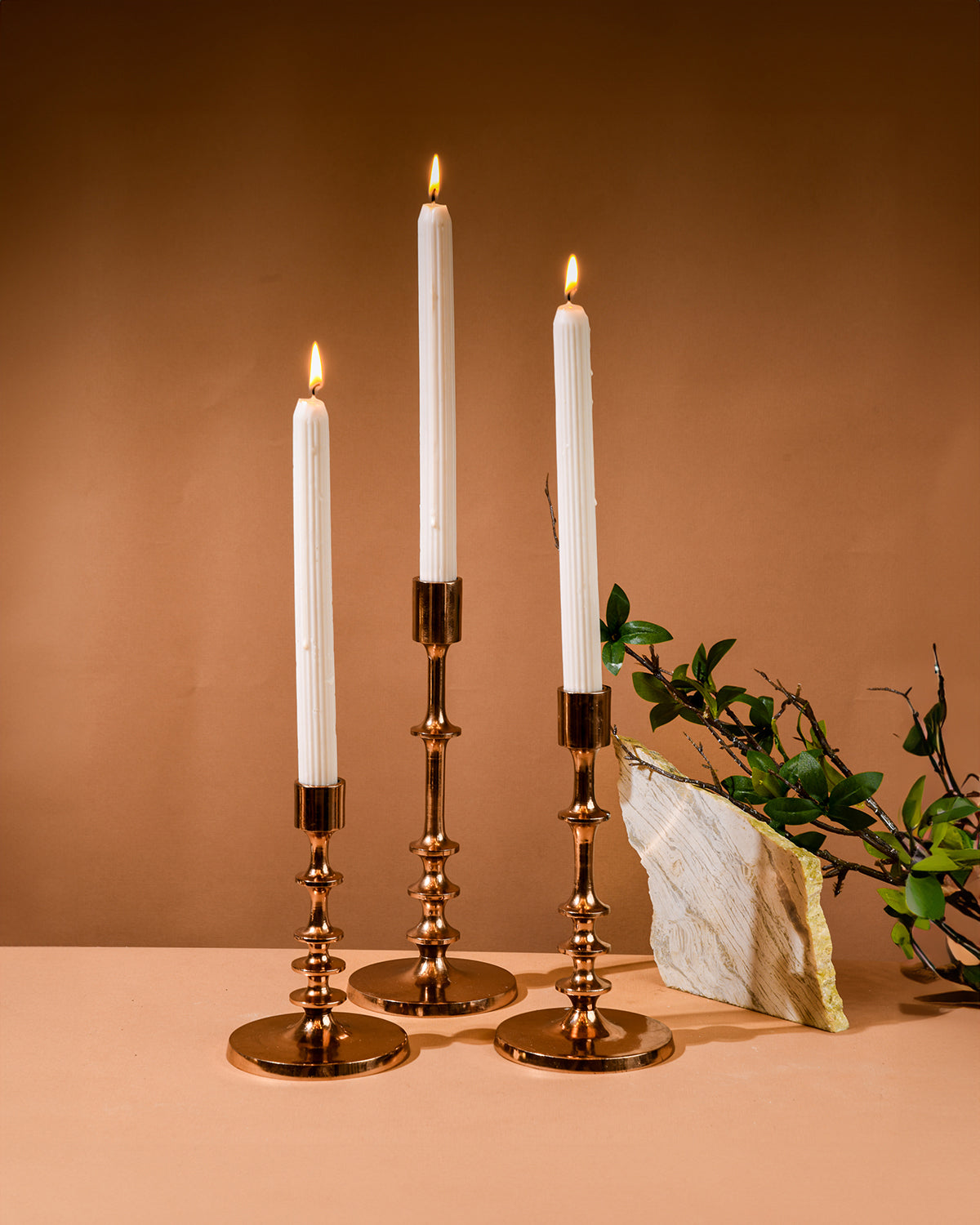 Rose Gold Radiance - Set of 3 Candle Stands | Candle Holder