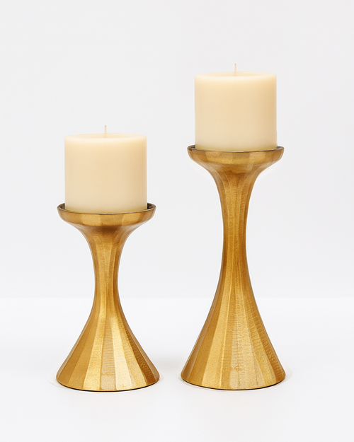 Minimalist gold metal candle stands set of 2 for modern home decor