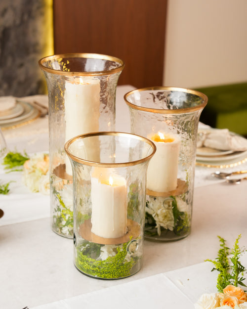 Elegant gold Magnifique luxury candle holders for pillar candles, modern home decor accent