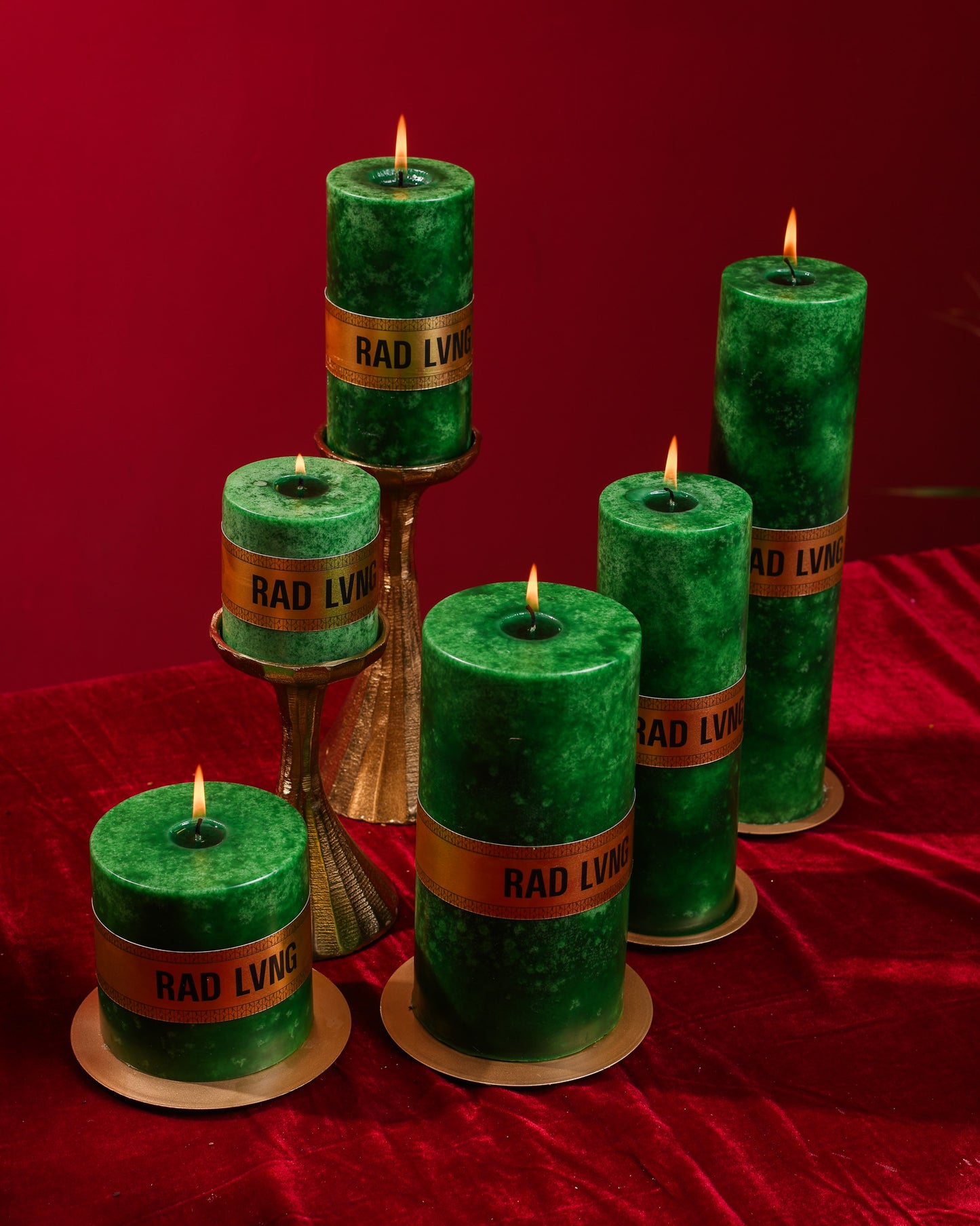 Green Mottled Pillar Candles