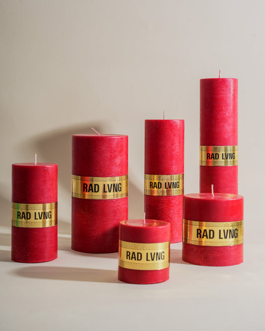 Red Cold Pour Mottled Pillar Candle