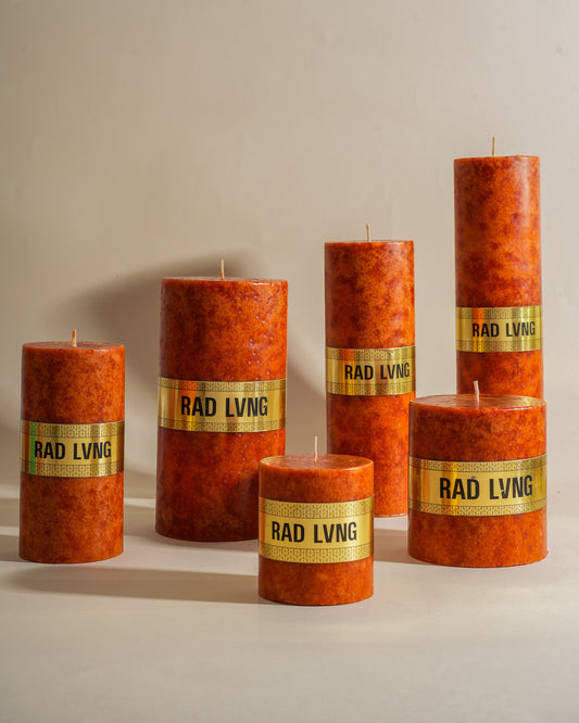 Rust Orange Mottled Pillar Candle