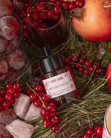 The Botanist's Secret essential oil blend with lychee, red currant, and rose for diffusion