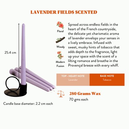 Set of 4 Lavender Tapered Candles - Lavender Fields Scented
