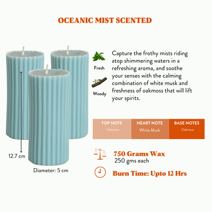 Combo of 3 Powder Blue 'Belief' Candles - Oceanic Mist Scented
