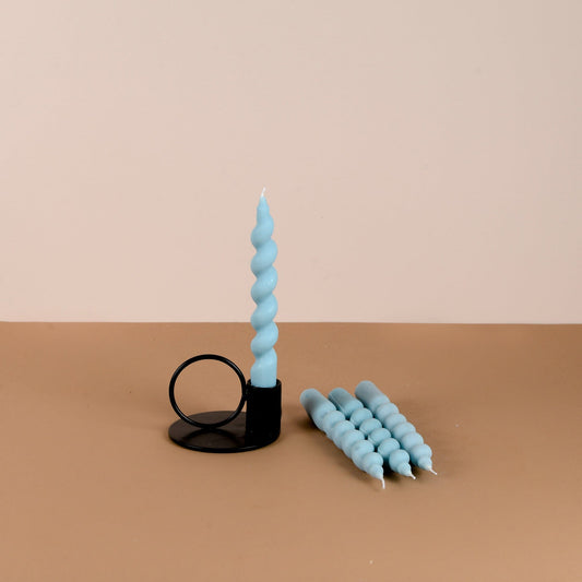 Set of 4 Powder Blue Swirl Twist Taper Candles - Oceanic Mist Scented