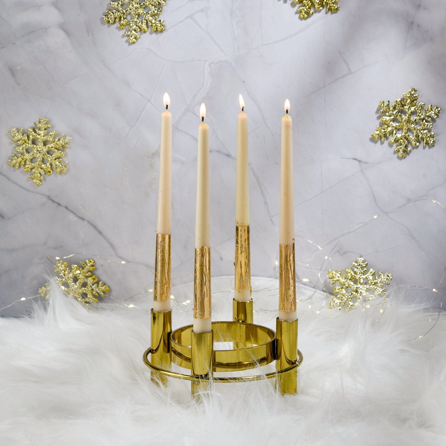 Set of 4 - White Gold Tapered Candlesticks