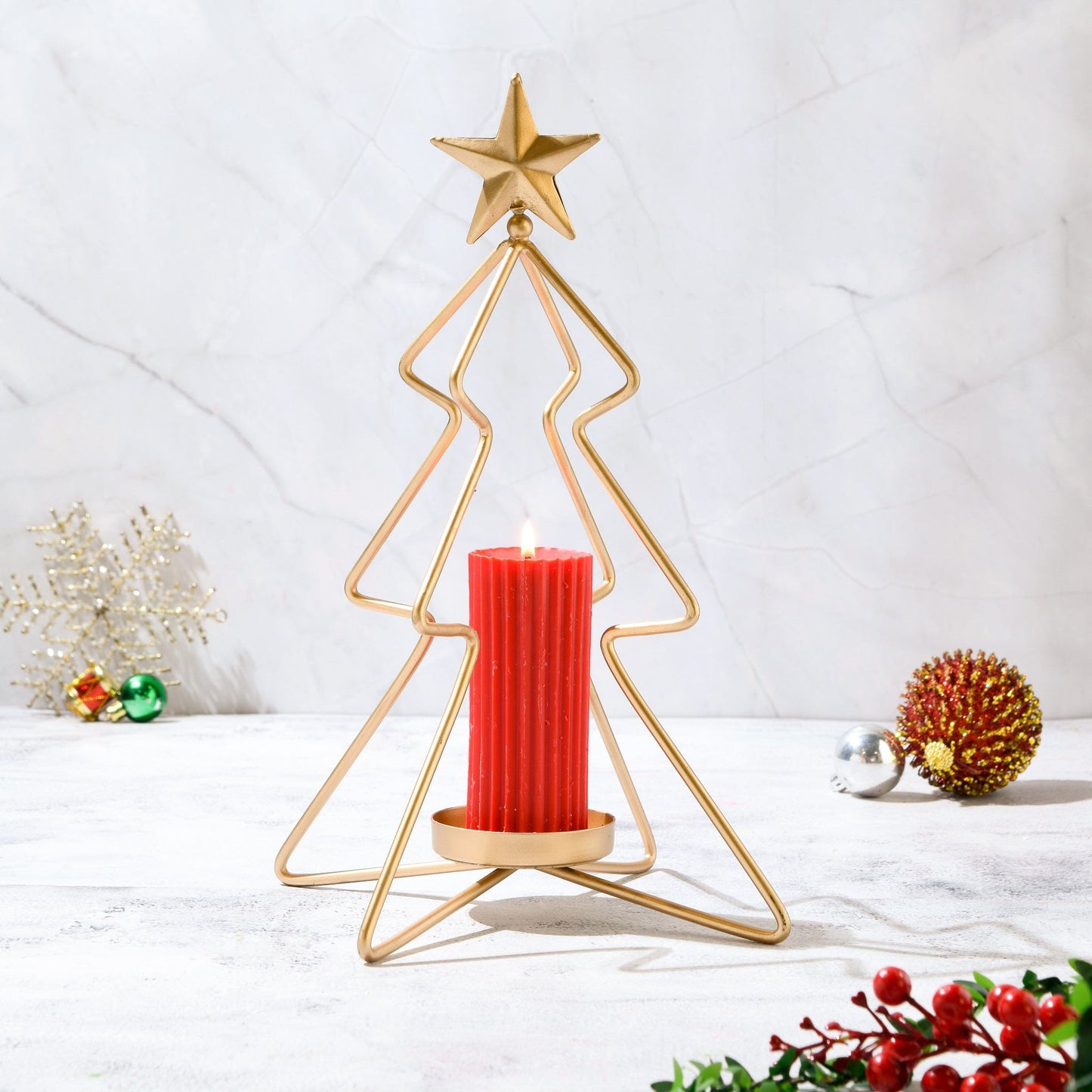 Large Christmas Tree Candle Stand | Gold Plated |