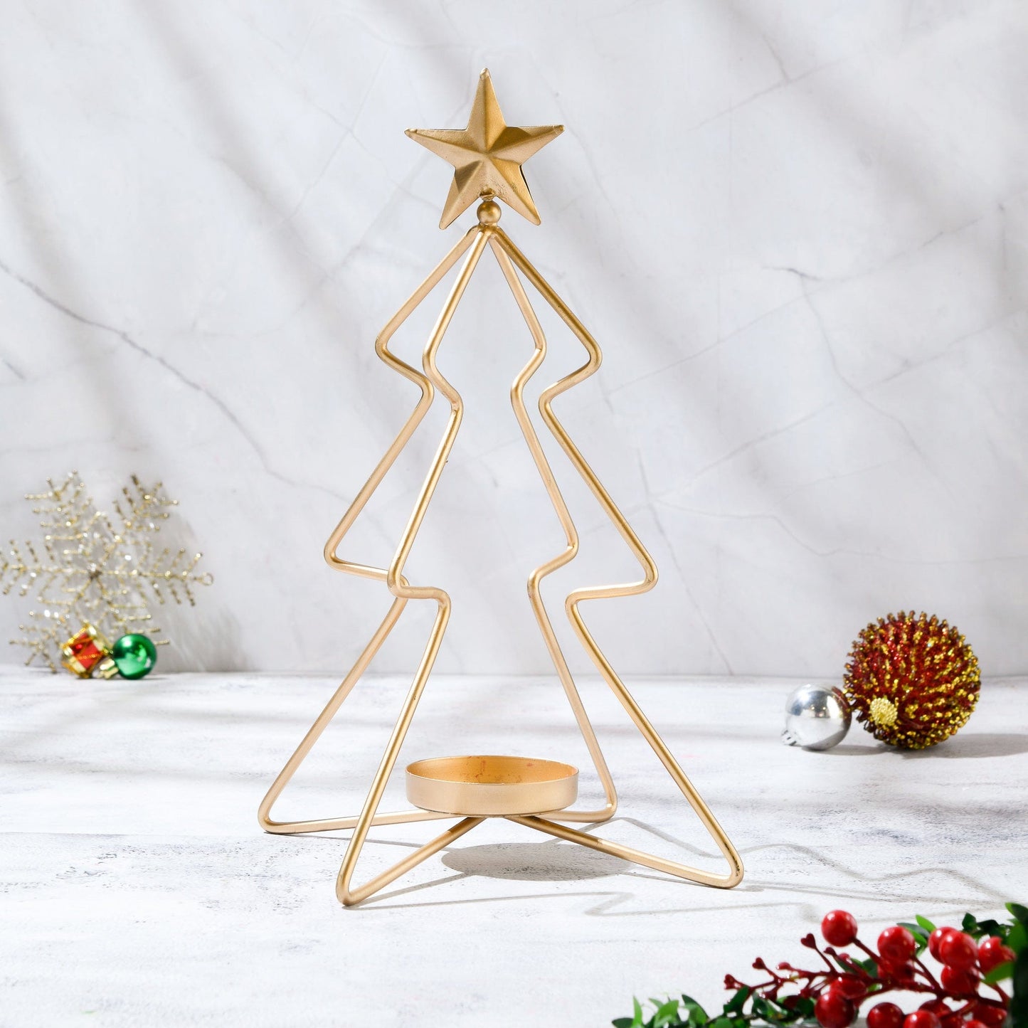 Large Christmas Tree Candle Stand | Gold Plated |