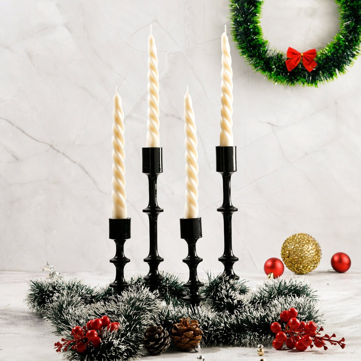 Set of 4 Twirl Taper Candles - Cinnamon Roll Scented