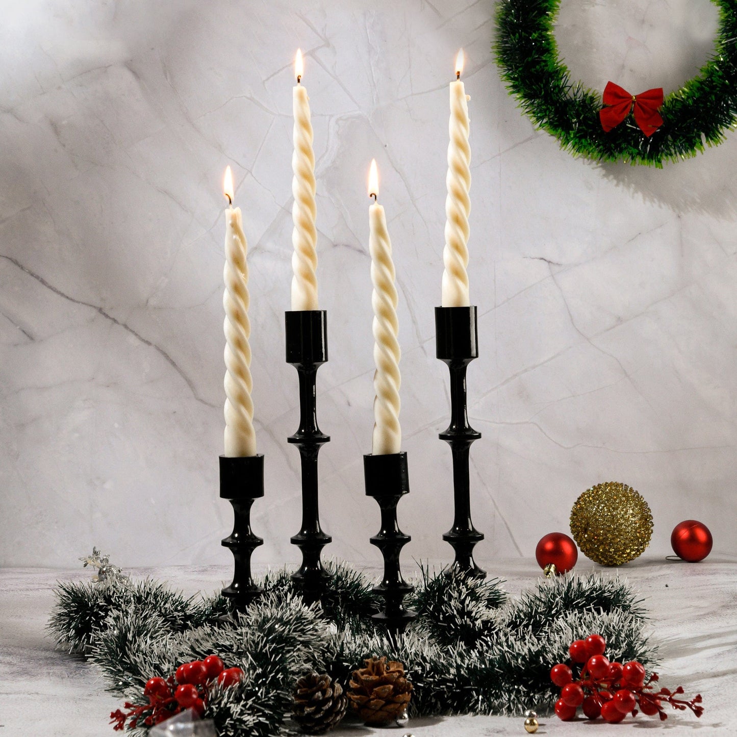 Set of 4 Twirl Taper Candles - Cinnamon Roll Scented