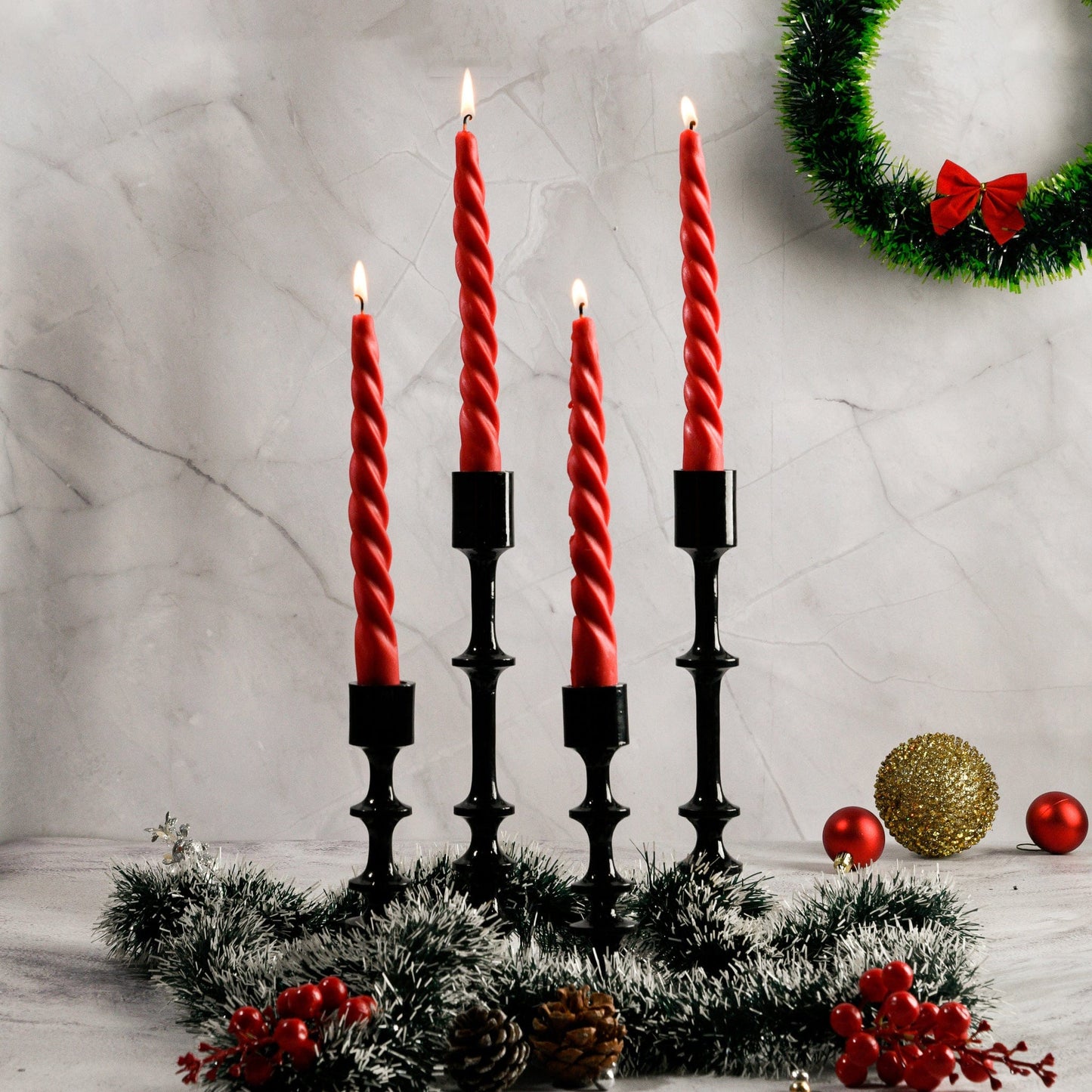 Set of 4 Twirl Taper Candles - Cinnamon Roll Scented