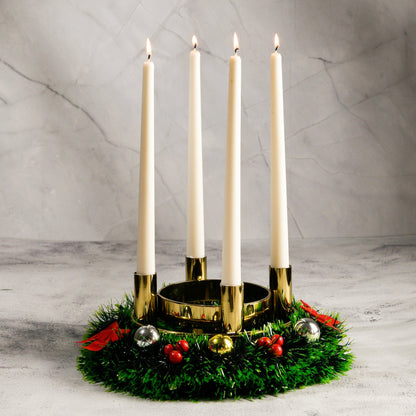 Set of 4 Forest Green Tapered Candles - Mahogany Shea Scented